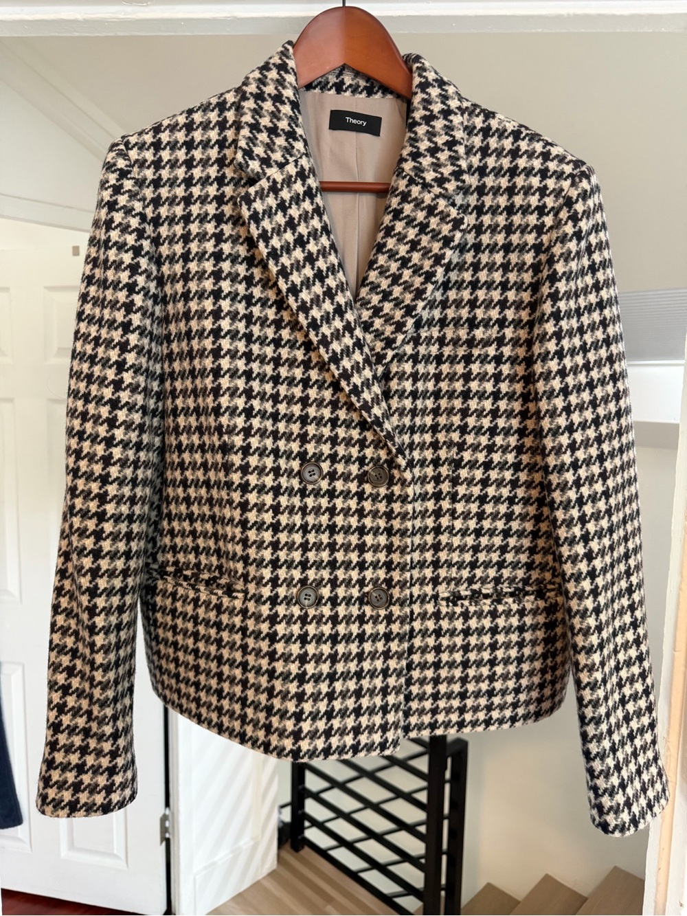 Theory Wool Houndstooth Double-Breasted Coat